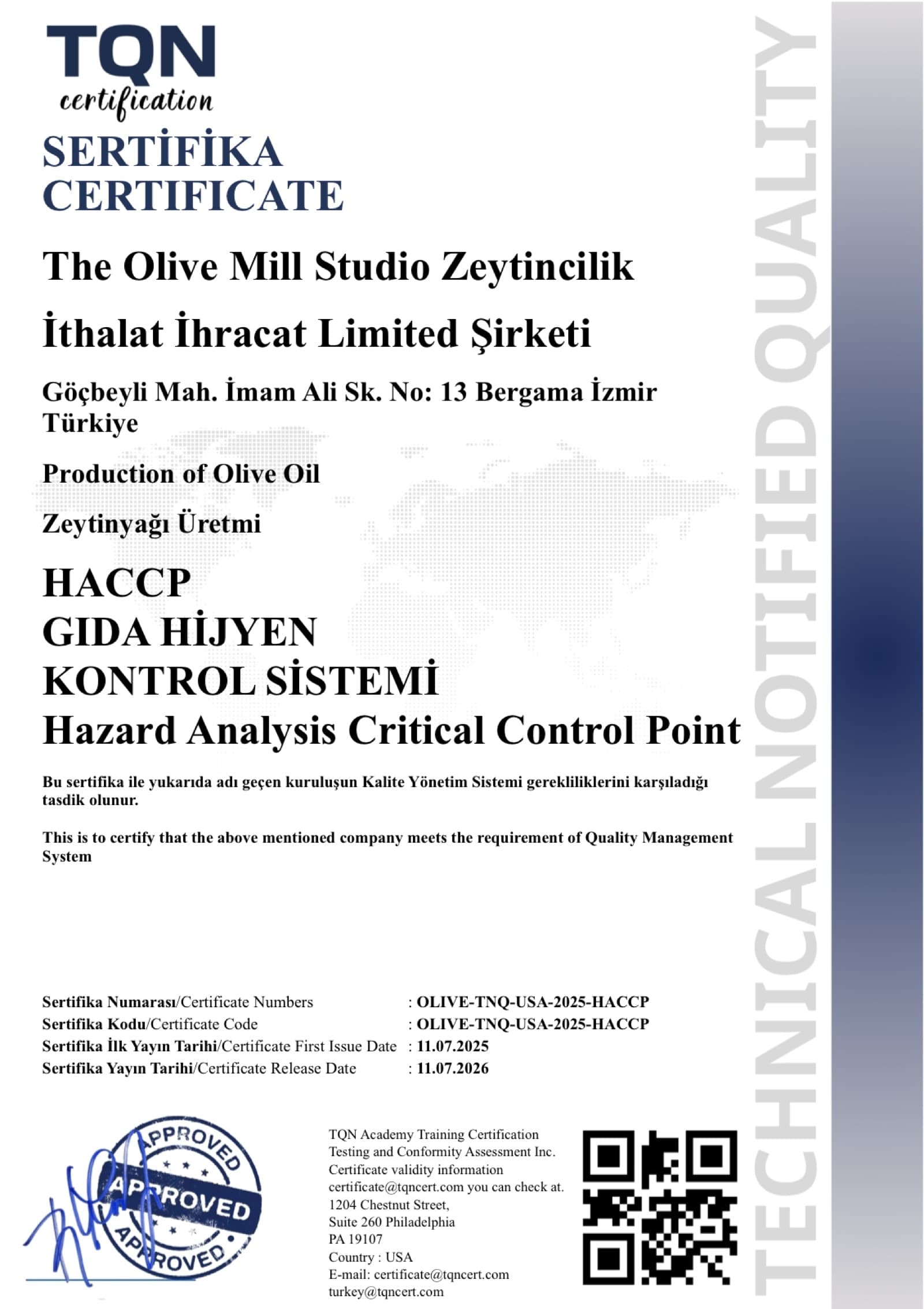 HACCP — Tehlike Analizi ve Kritik Kontrol Noktaları
